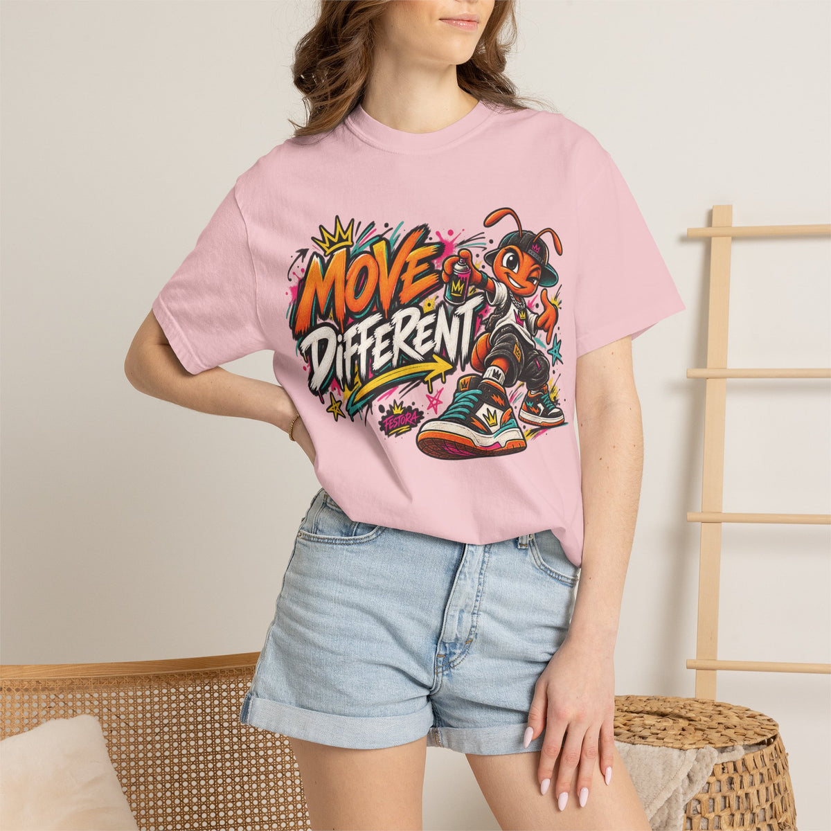 Move Different Graphic T-Shirt — Streetwear Skate Ant Mascot Design