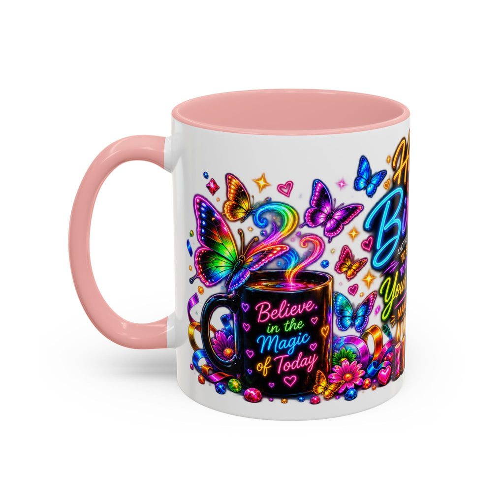 Birthday Coffee Mug – Colorful "Happy Birthday" Gift Mug with Butterflies & Candles