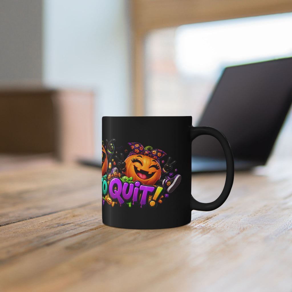 Too Lit to Quit Halloween Pumpkin Party Black Mug