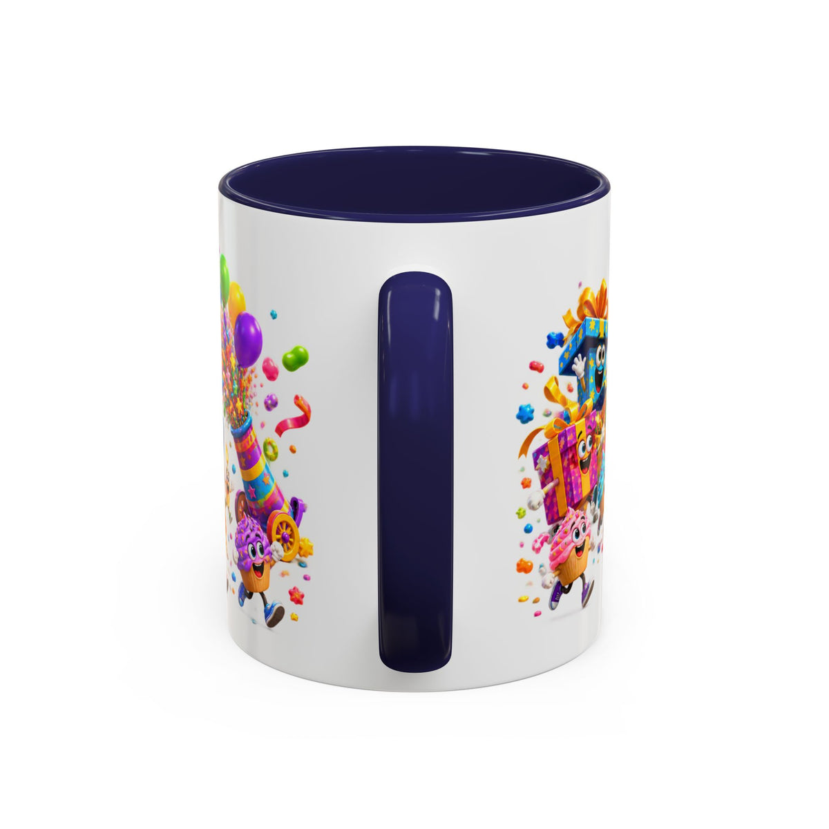 Birthday Party Coffee Mug – Colorful Happy Birthday Cake & Balloon Design (11/15oz Accent Mug)