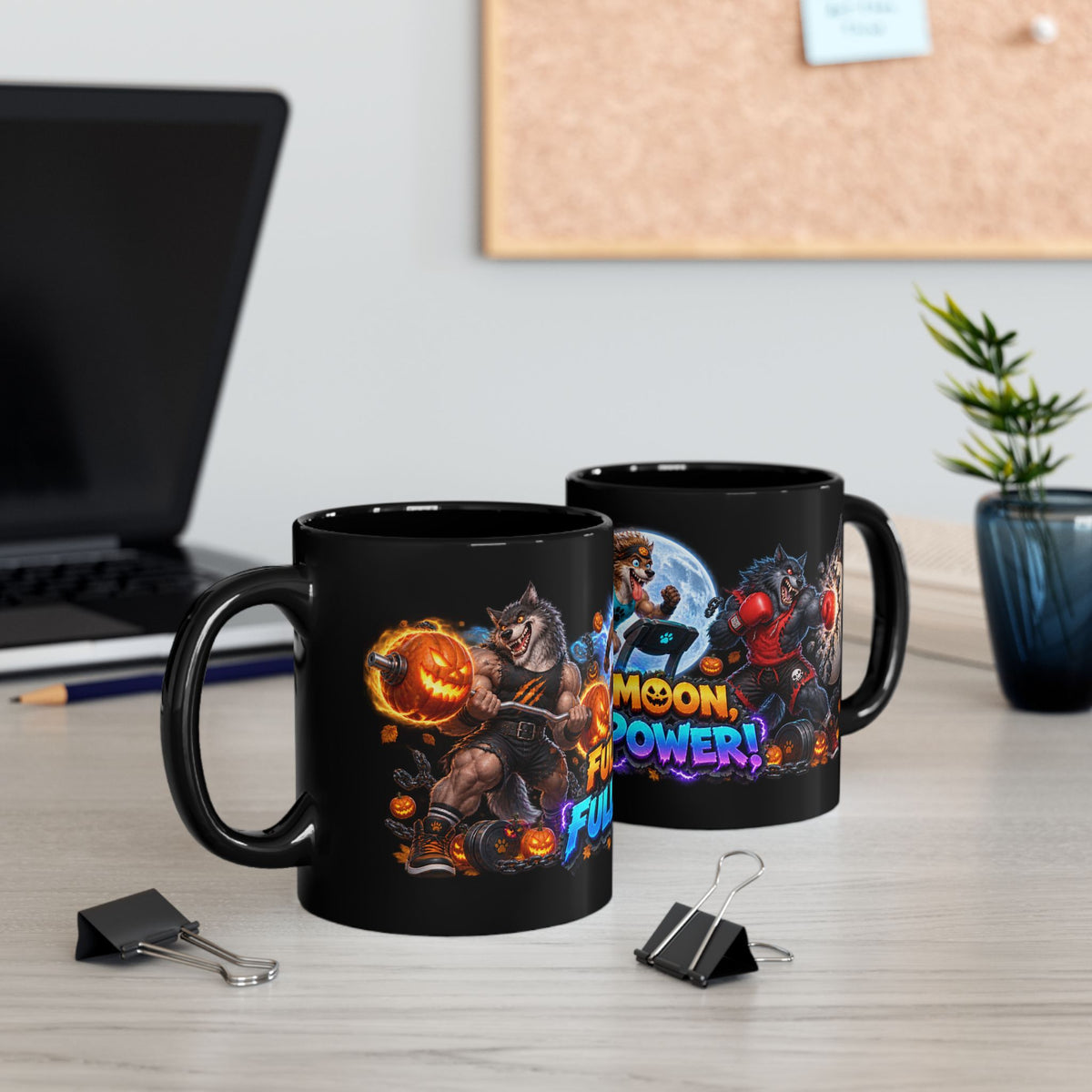 Full Moon Full Power Werewolf Gym Halloween Black Mug