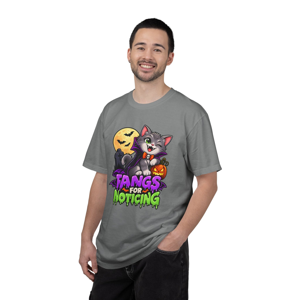 Fangs for Noticing – Cute Vampire Cat Halloween T-Shirt