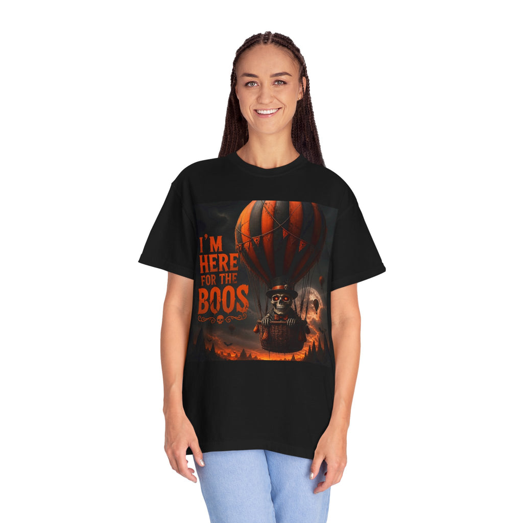 Halloween "I'm Here for the Boos" T-Shirt — Spooky Hot Air Balloon Ghost Tee