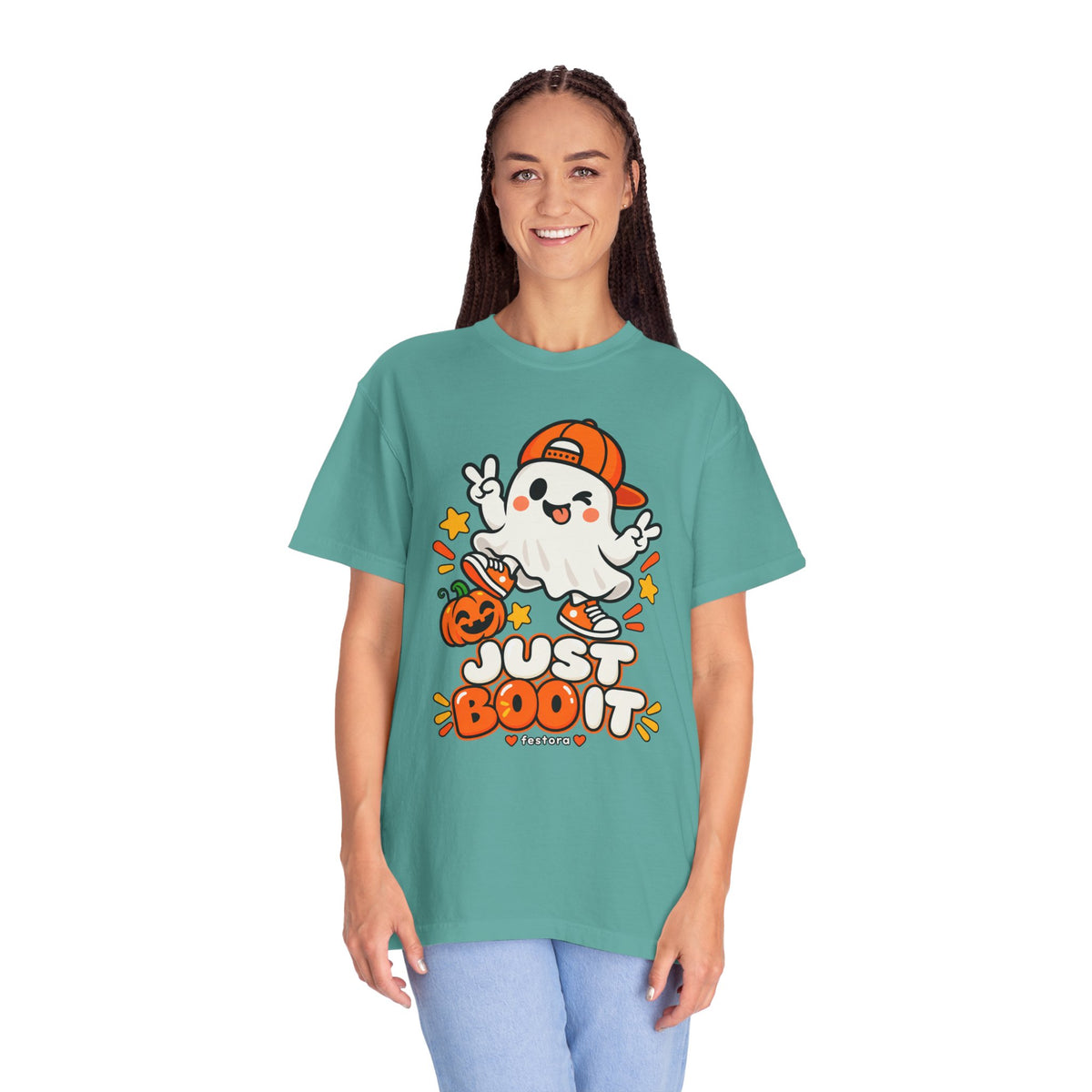 Just Boo It Halloween T-Shirt | Cute Skater Ghost Graphic Tee