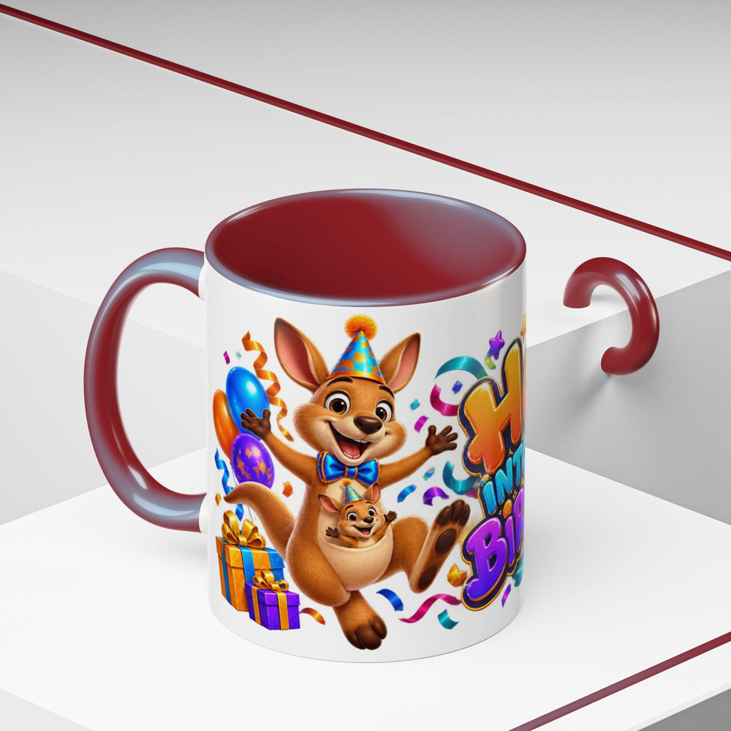Hop Into Your Birthday White Mug – Cute Kangaroo Birthday Cup, Colorful Fun Party Gift
