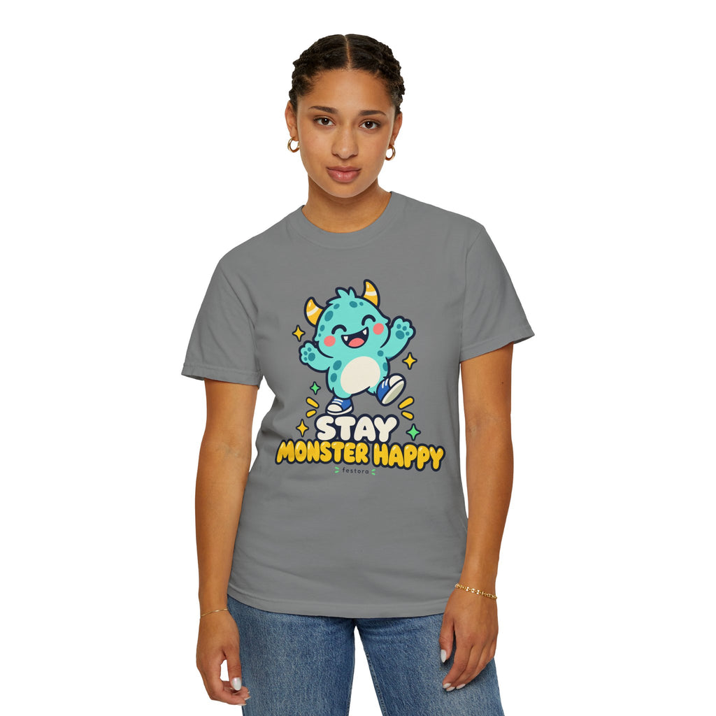 Stay Monster Happy – Cute Monster Graphic T-Shirt