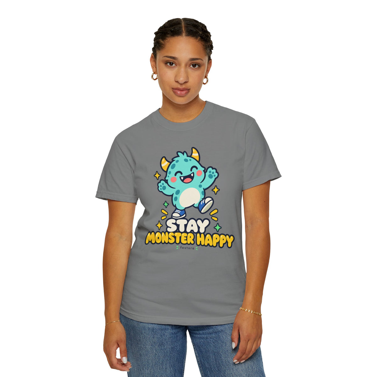 Stay Monster Happy – Cute Monster Graphic T-Shirt