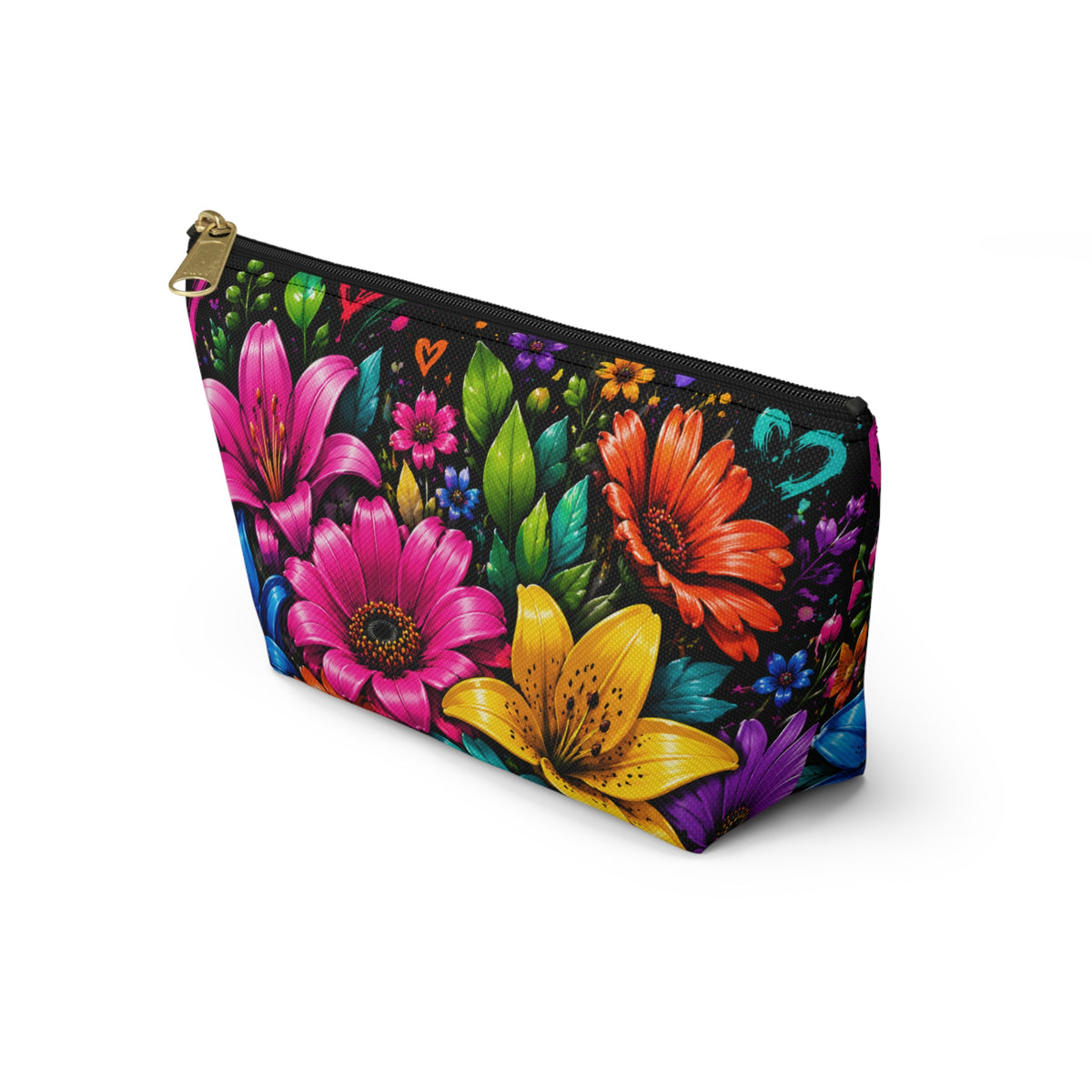 Floral Burst Accessory Pouch — Colorful T-Bottom Makeup & Travel Bag