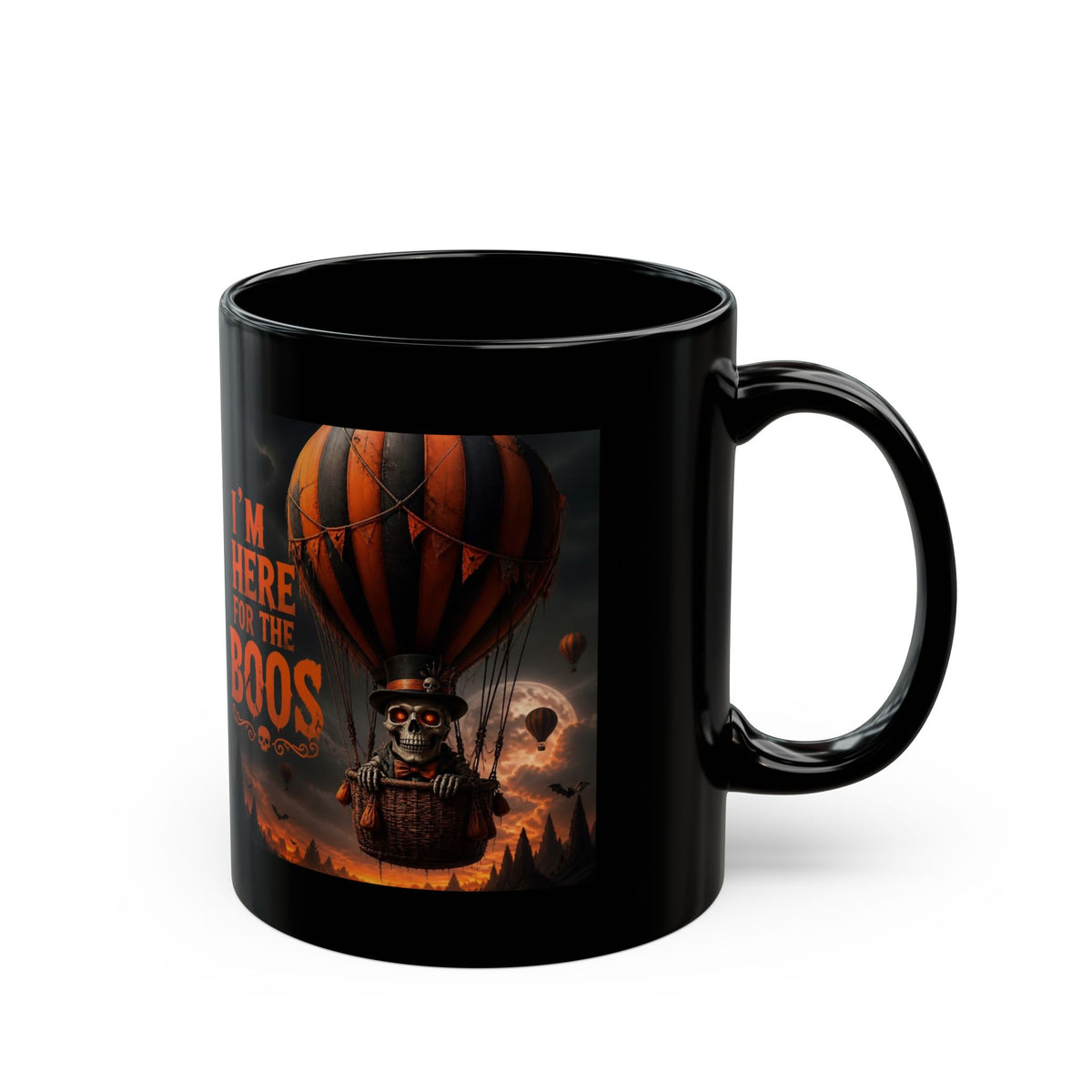 Halloween Mug - "I'm Here for the Boos" Skeleton Hot Air Balloon Coffee Cup