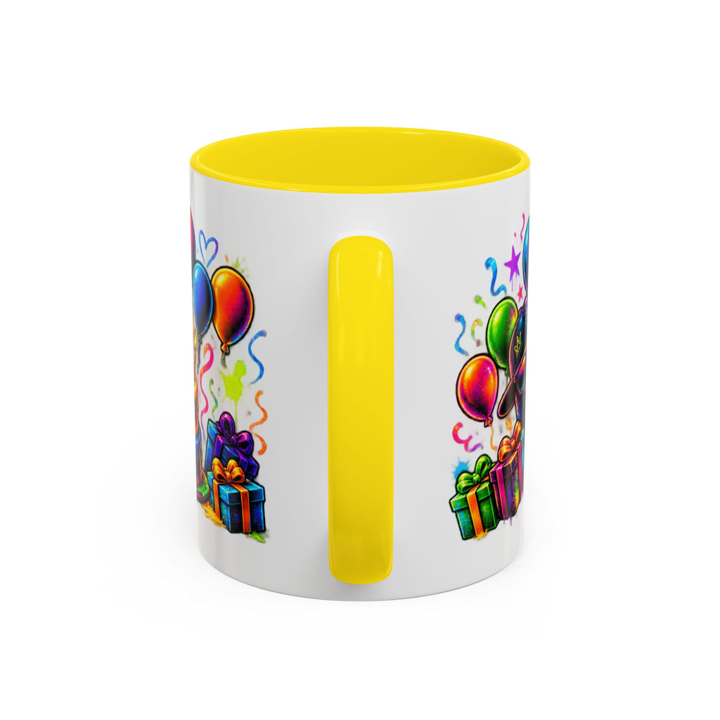 Happy Birthday Accent Coffee Mug – Colorful Graffiti Cake & Balloons (11/15oz)
