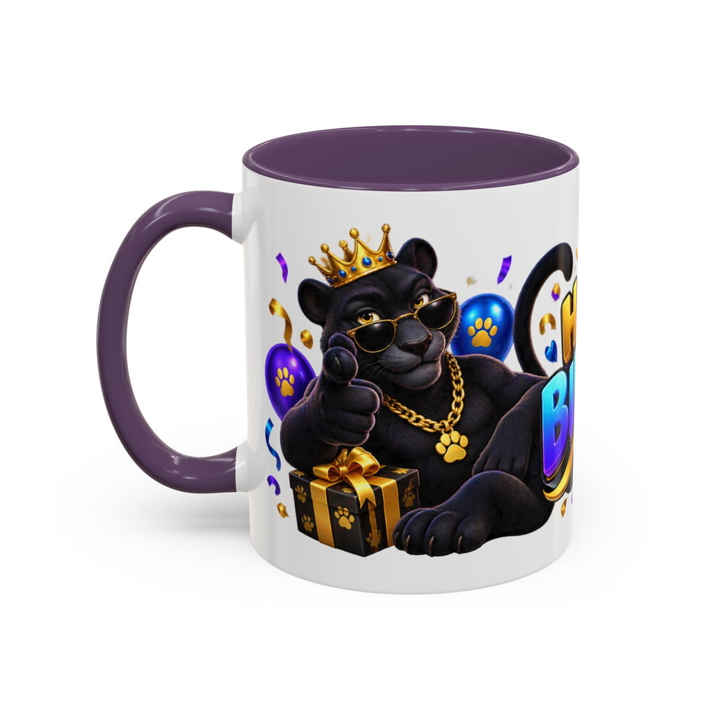 Black Panther Happy Birthday Mug – Purple Blue & Gold Birthday Gift – FestoraShop White Coffee Mug
