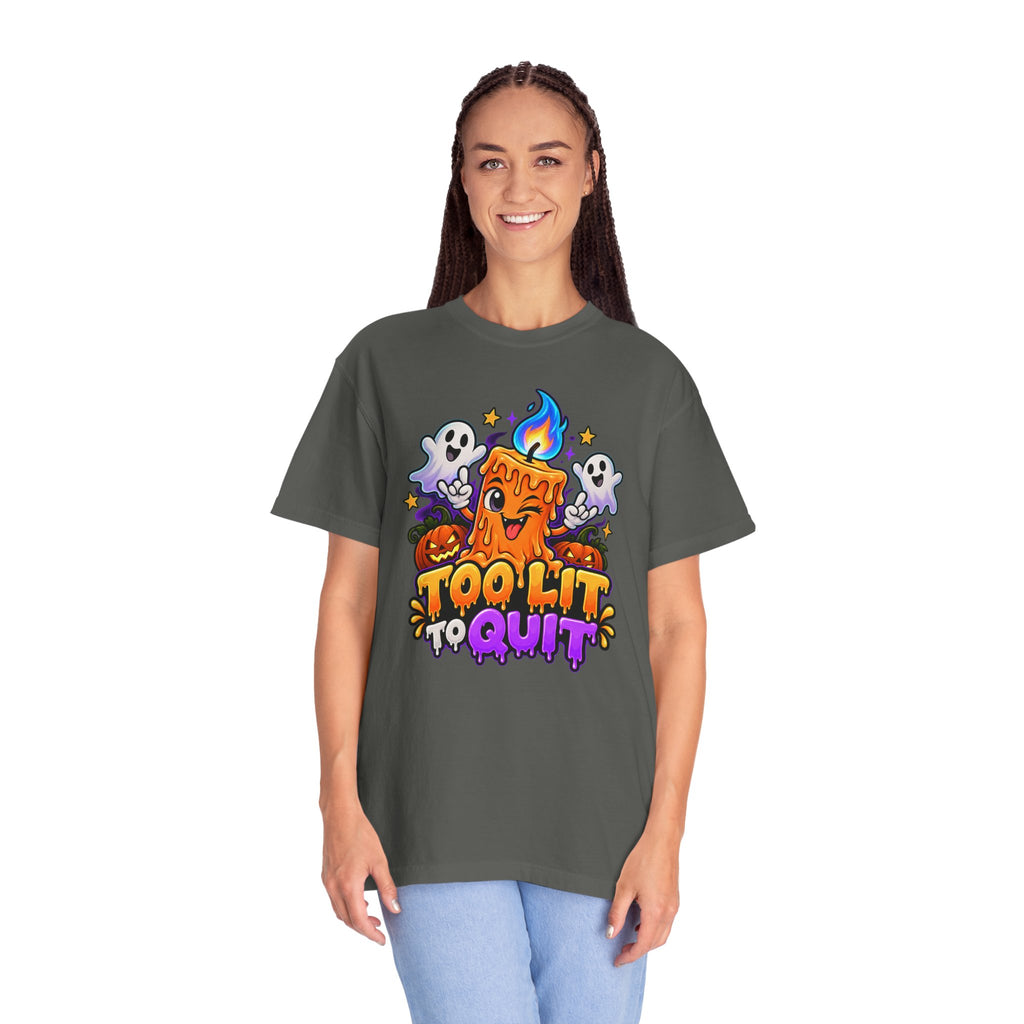 Too Lit to Quit – Funny Halloween Candle T-Shirt