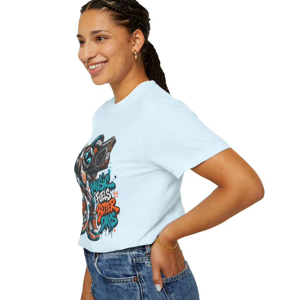 Music Fuels Better Days T-Shirt — Retro Robot Boombox Streetwear