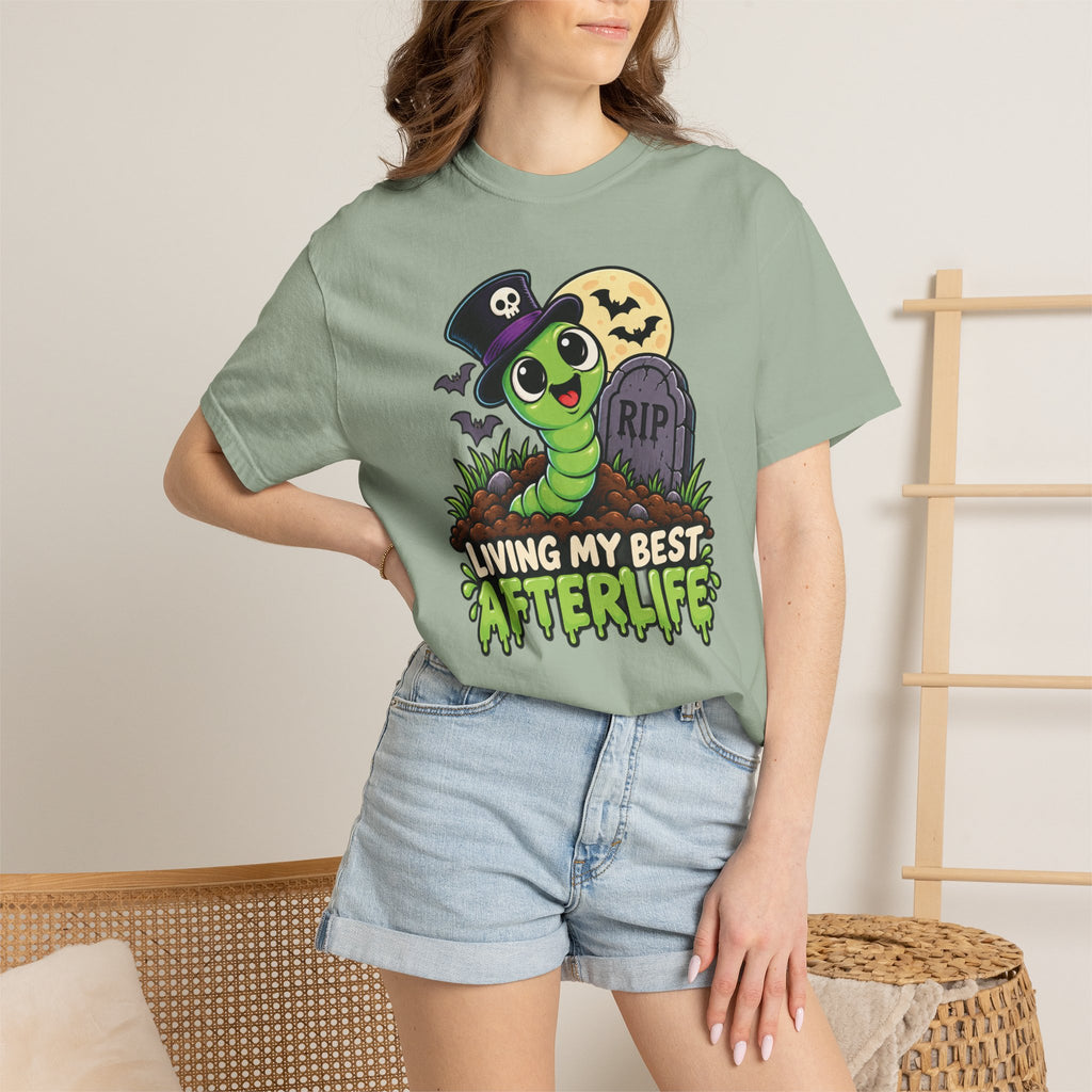 Living My Best Afterlife – Cute Halloween Graveyard Worm T-Shirt