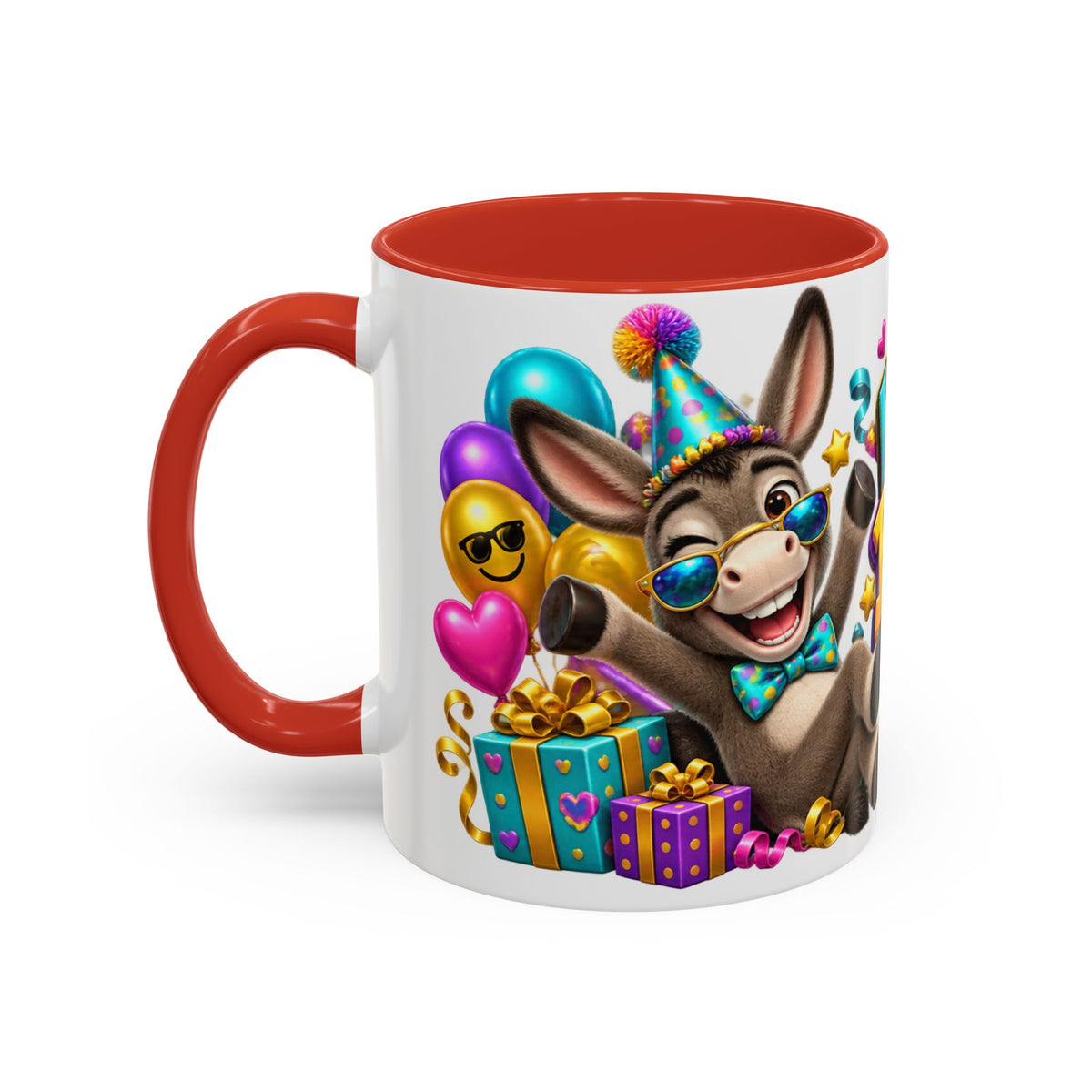 Kickin’ It Birthday Style Donkey White Mug – Funny Happy Birthday Party Cup, Cute Colorful Gift
