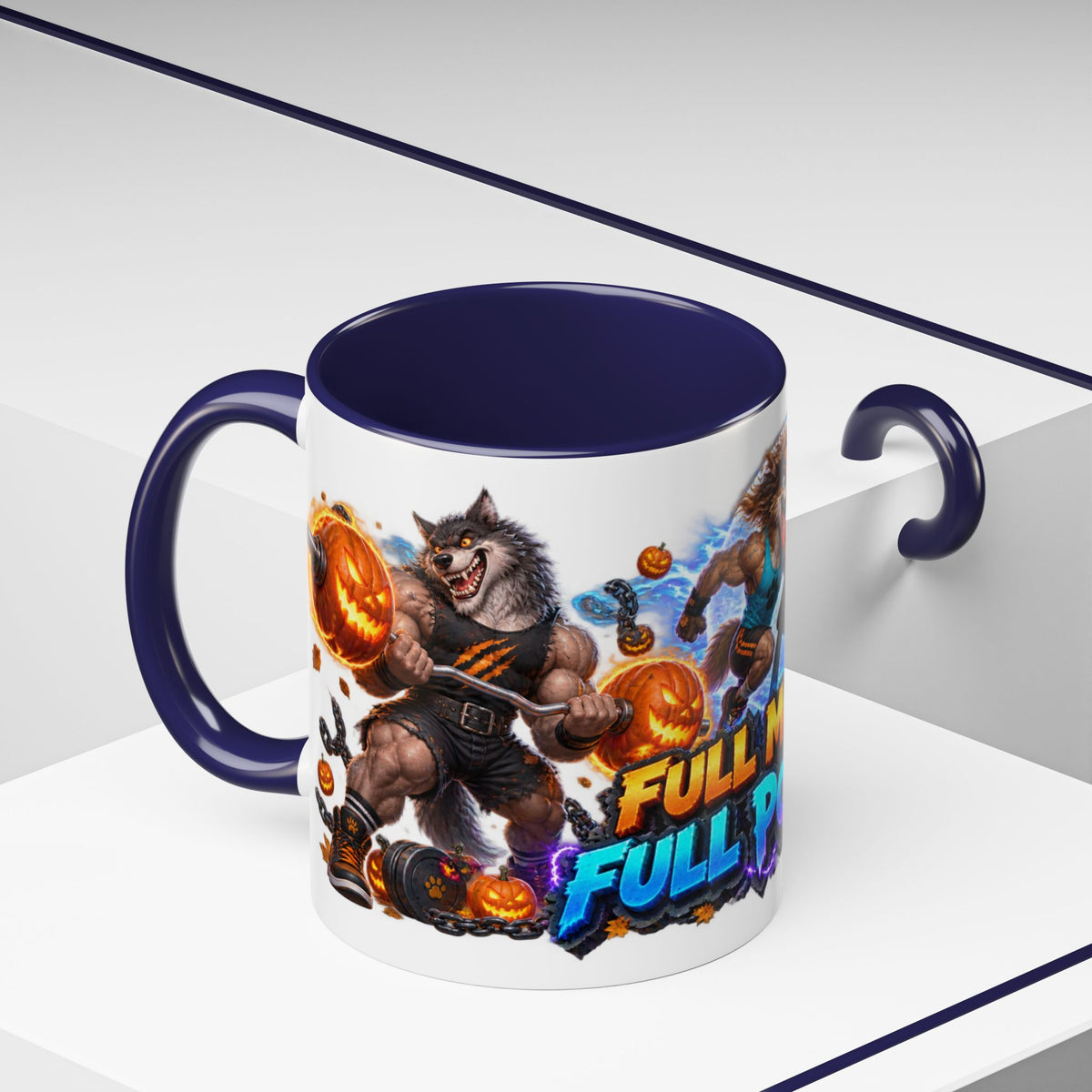 Full Moon Full Power Werewolf Gym Halloween White Mug