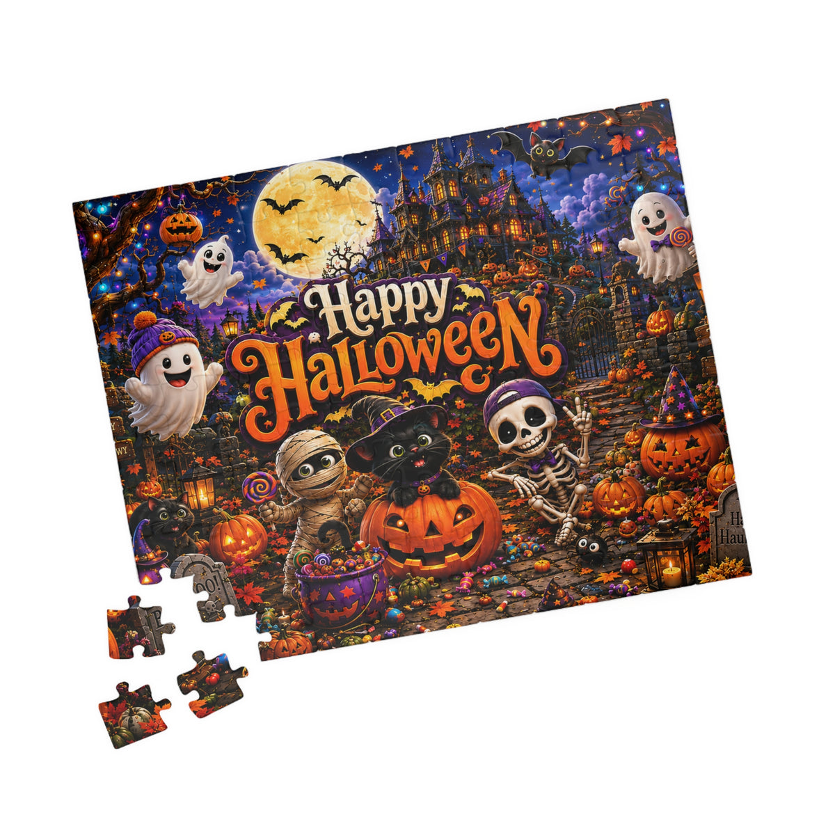 Title: Happy Halloween Puzzle – Spooky Haunted House Jigsaw Puzzle, 110 or 252 Pieces