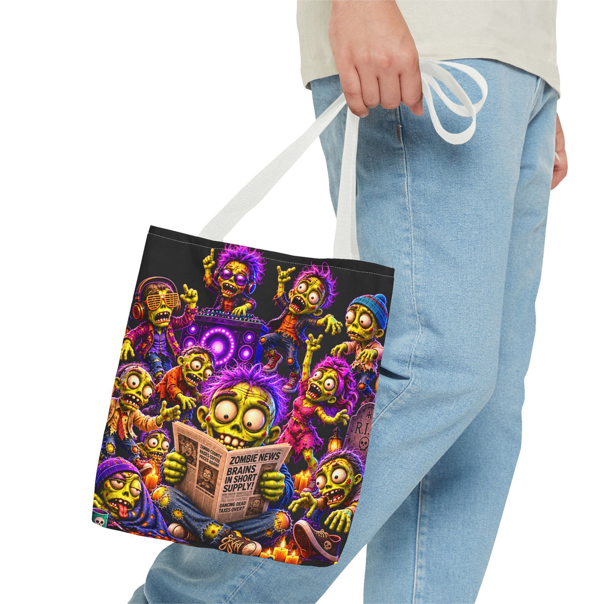FestoraShop Funny Zombies Tote Bag - Cute 3D Halloween Zombie Reading Design