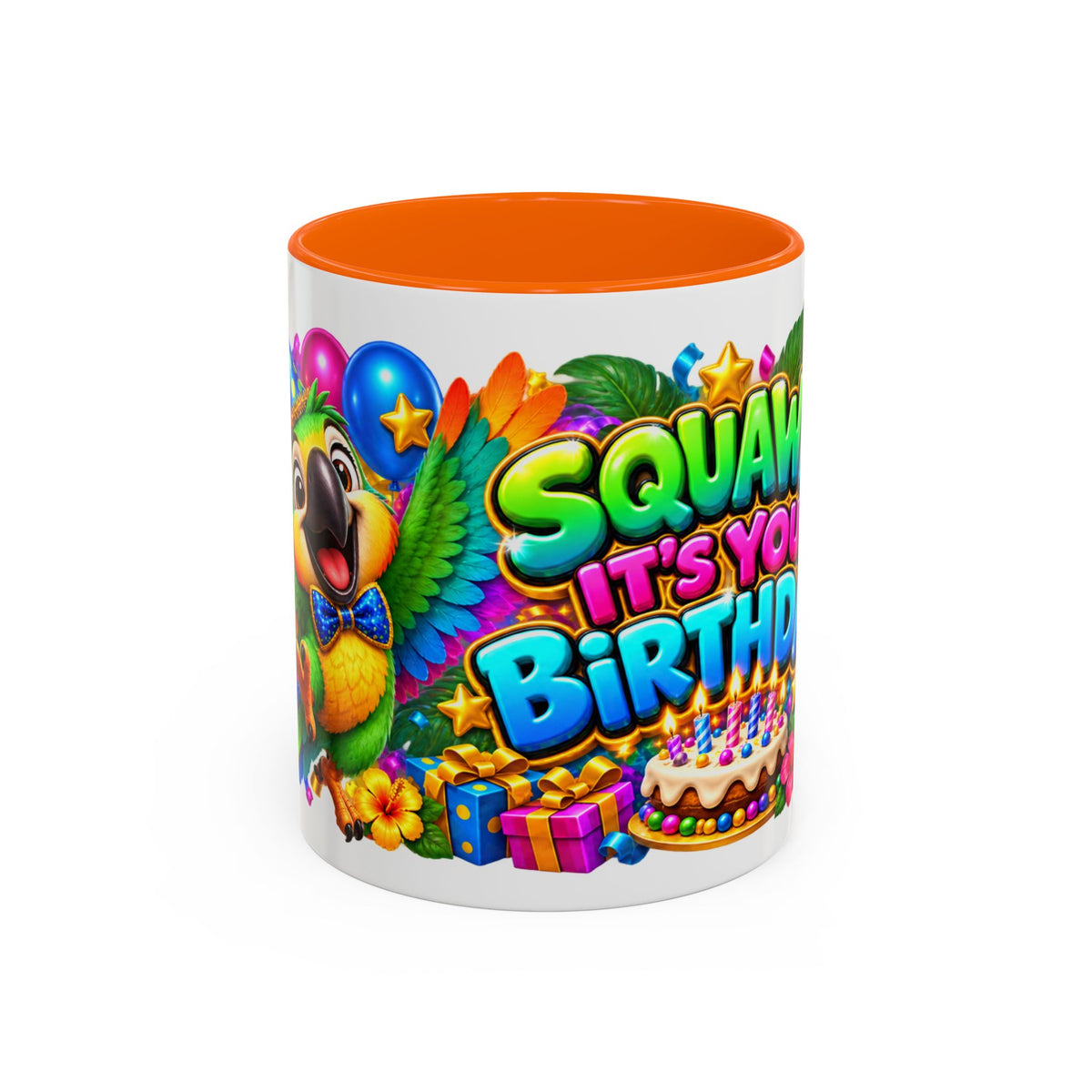 Squawk! It’s Your Birthday White Mug – Cute Parrot Birthday Cup, Colorful Tropical Party Gift