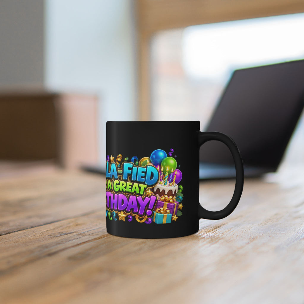 Koala-Fied for a Great Birthday Black Mug – Cute Koala Birthday Cup, Colorful Party Gift