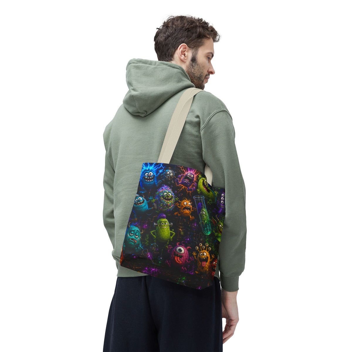 Mad Scientist Monsters Tote Bag – Colorful Laboratory Creature All-Over Print