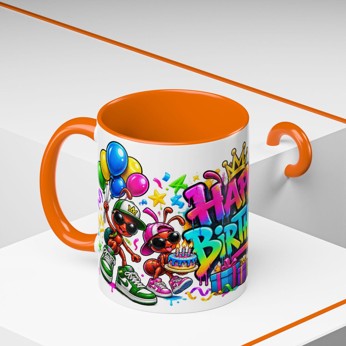 Happy Birthday Accent Coffee Mug - Colorful Graffiti Party Design (11 oz)