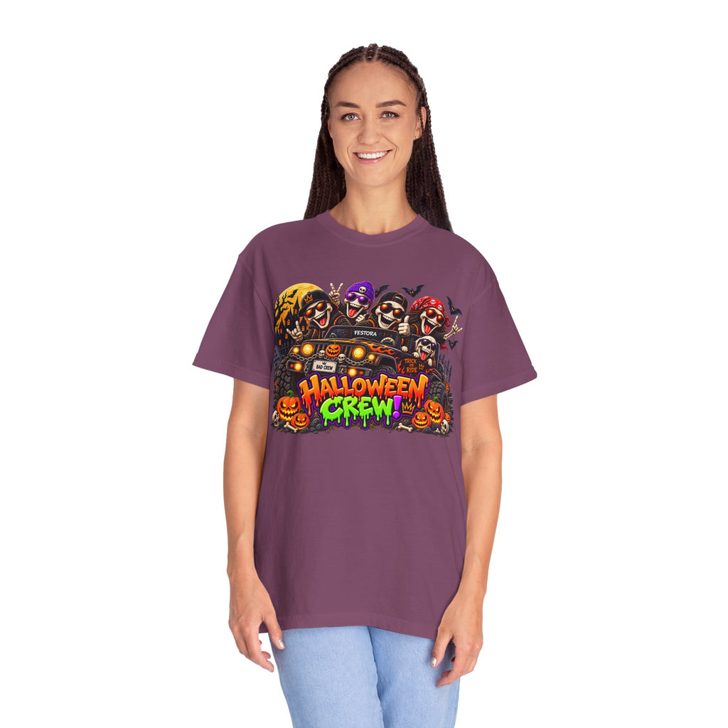 Halloween Crew T-Shirt – Skeleton Jeep Spooky Graphic Tee