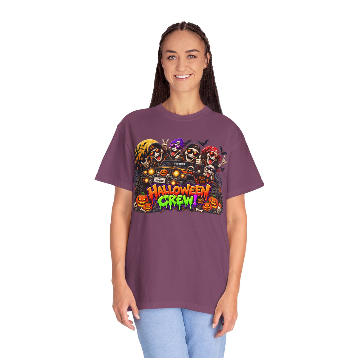 Halloween Crew T-Shirt – Skeleton Jeep Spooky Graphic Tee