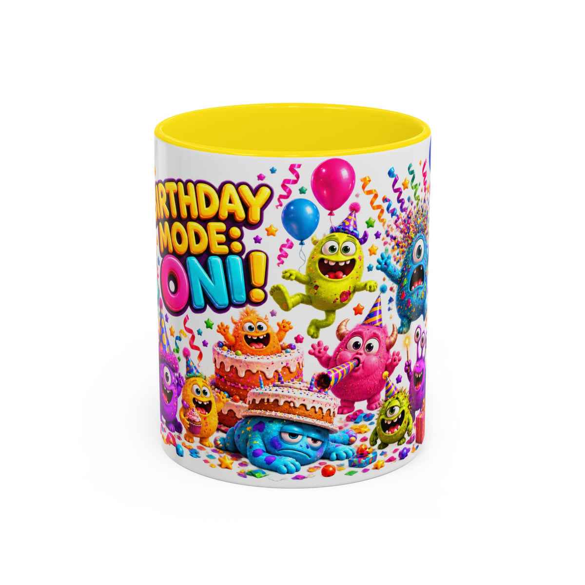 Birthday Mode On Monsters Coffee Mug — Colorful Party Coffee Cup (11/15oz)