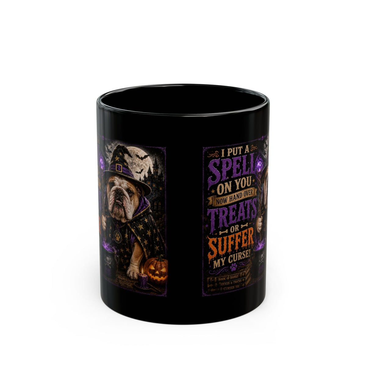 Halloween Witch Bulldog Coffee Mug – “I Put a Spell on You” Black Mug (11oz/15oz)