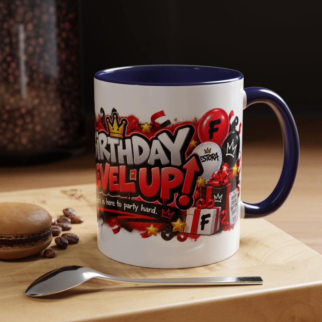 Festora Grafx Birthday Mug – Birthday Level Up Robot Coffee Cup