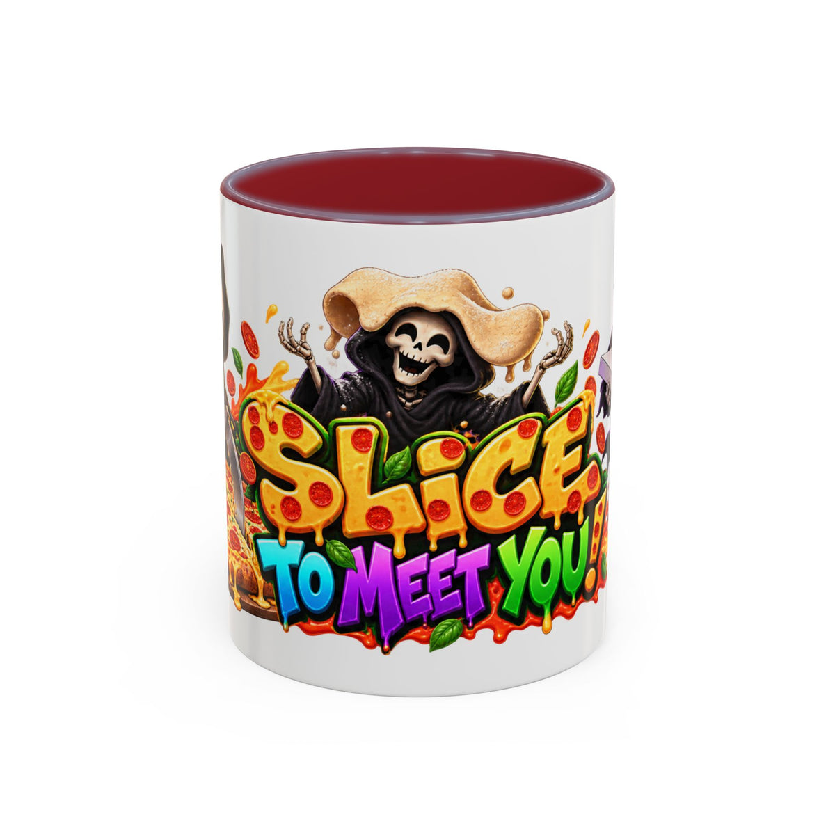 Slice to Meet You Funny Grim Reaper Pizza Halloween White Mug