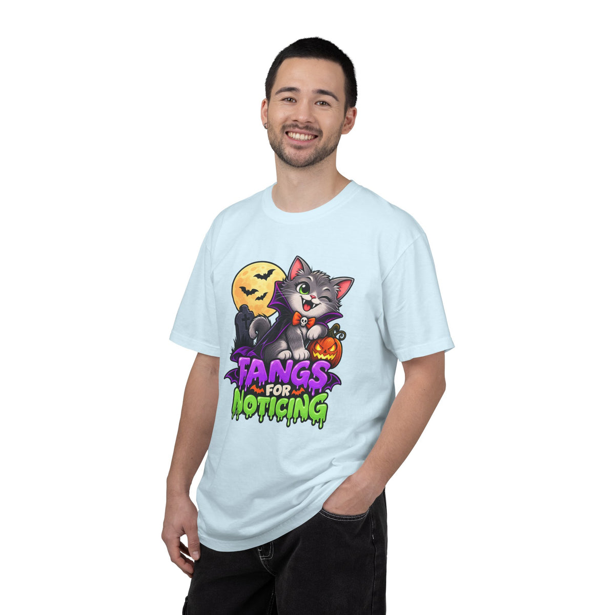 Fangs for Noticing – Cute Vampire Cat Halloween T-Shirt