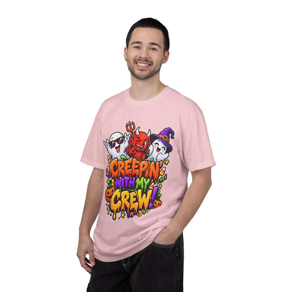 Creepin’ With My Crew Halloween T-Shirt – Colorful Funny Ghost & Devil Graphic Tee