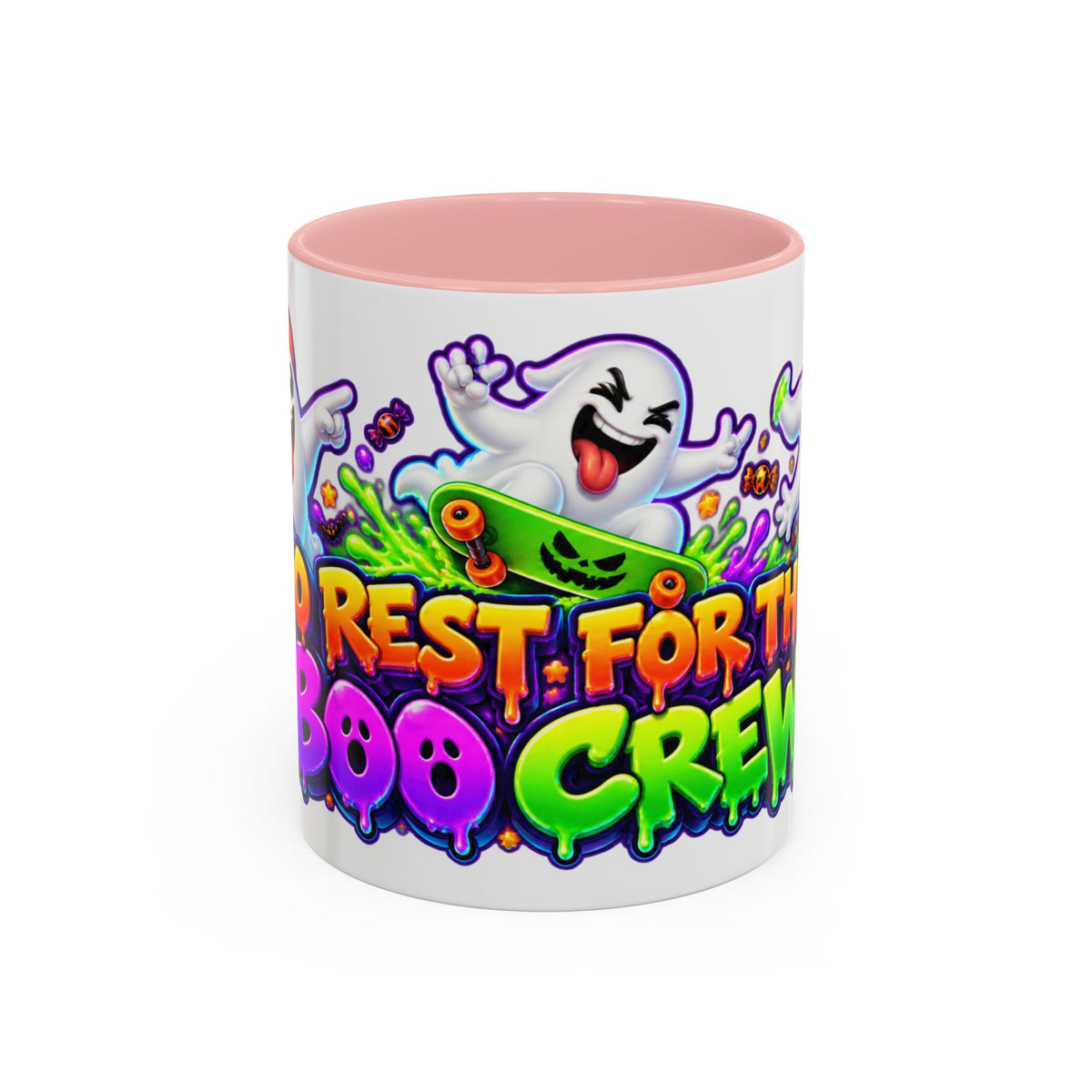 No Rest for the Boo Crew Crazy Ghosts Halloween White Mug