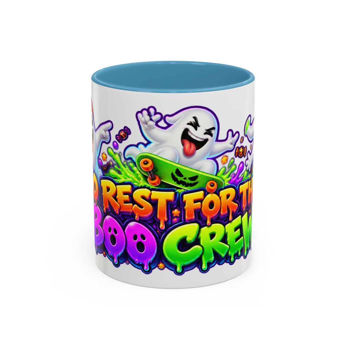 No Rest for the Boo Crew Crazy Ghosts Halloween White Mug