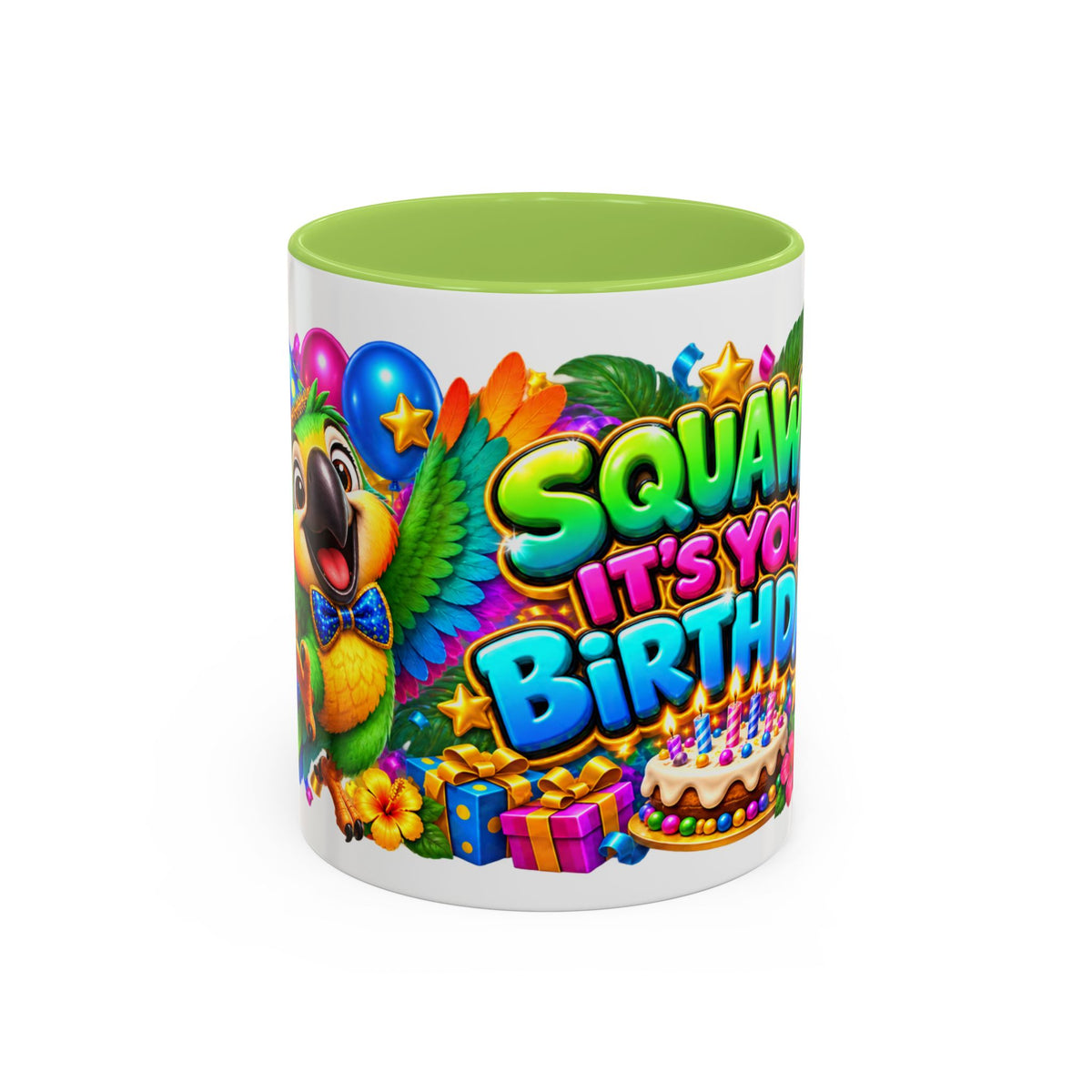 Squawk! It’s Your Birthday White Mug – Cute Parrot Birthday Cup, Colorful Tropical Party Gift