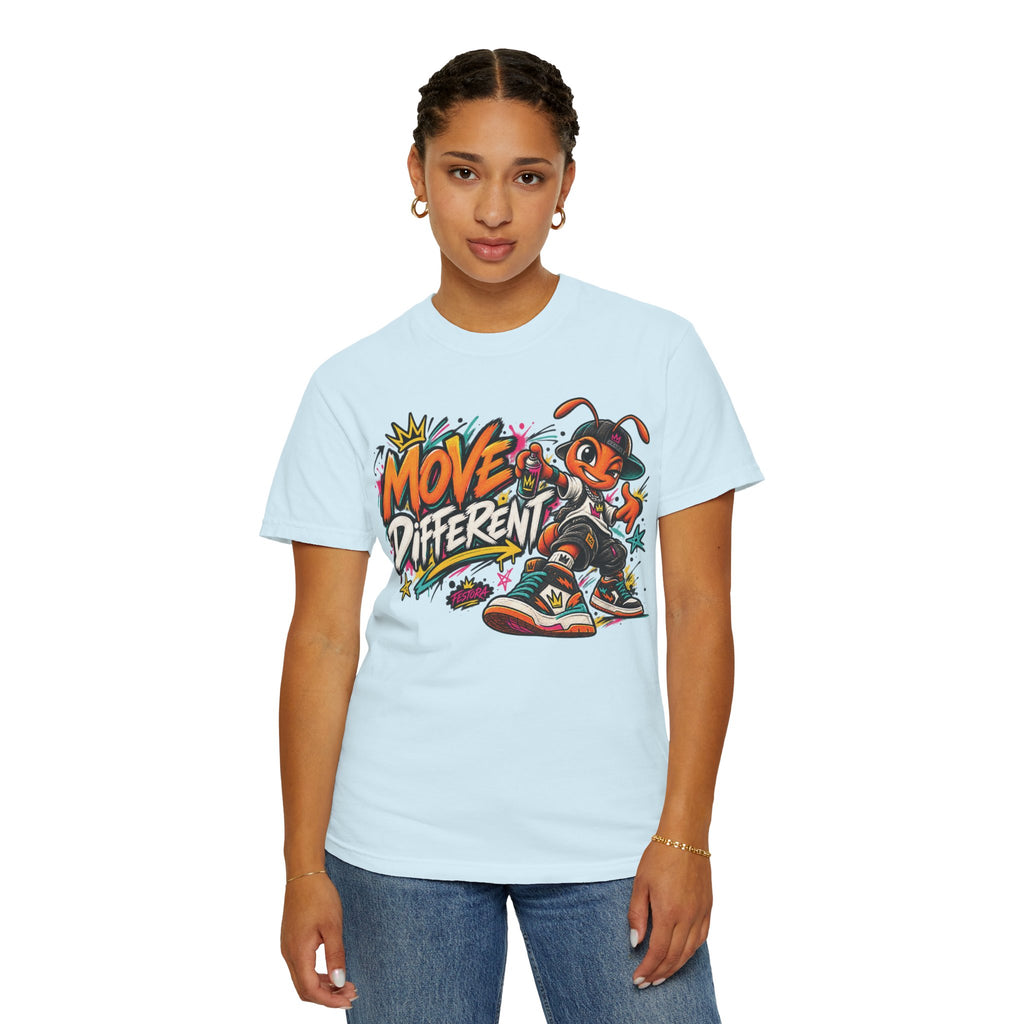 Move Different Graphic T-Shirt — Streetwear Skate Ant Mascot Design