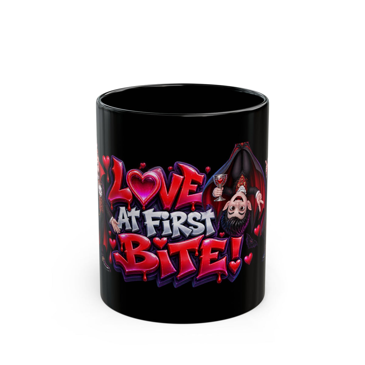 Love at First Bite Funny Vampire Halloween Black Mug