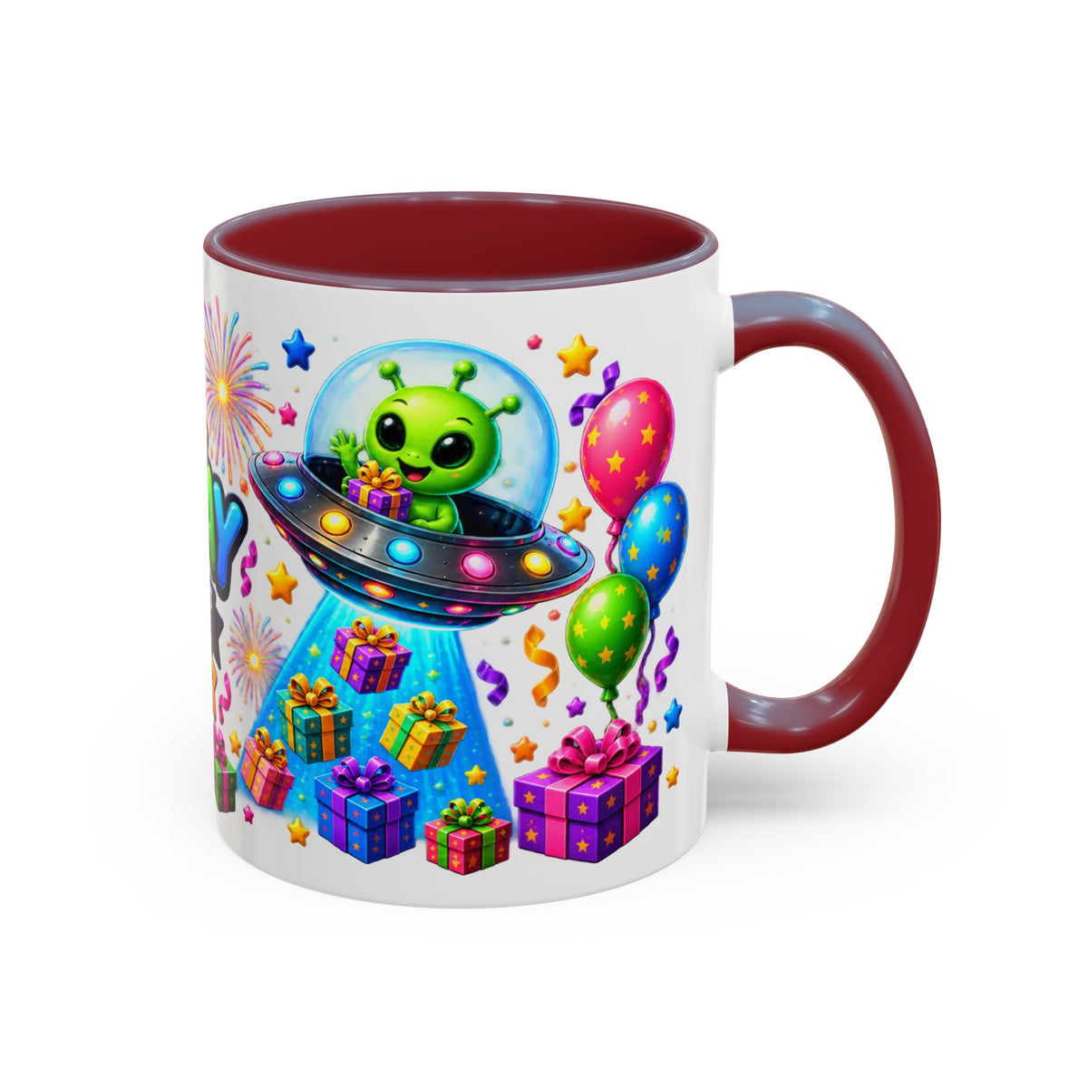 Happy Birthday Alien Coffee Mug — Colorful Galactic Birthday Wishes