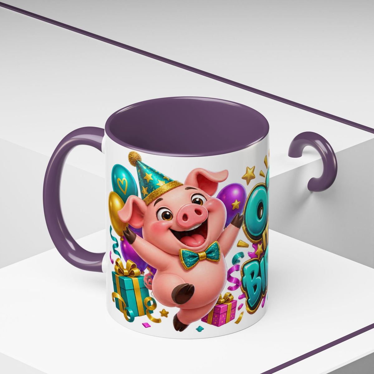 Oink! It’s Your Birthday White Mug – Cute Pig Birthday Cup, Colorful Funny Party Gift