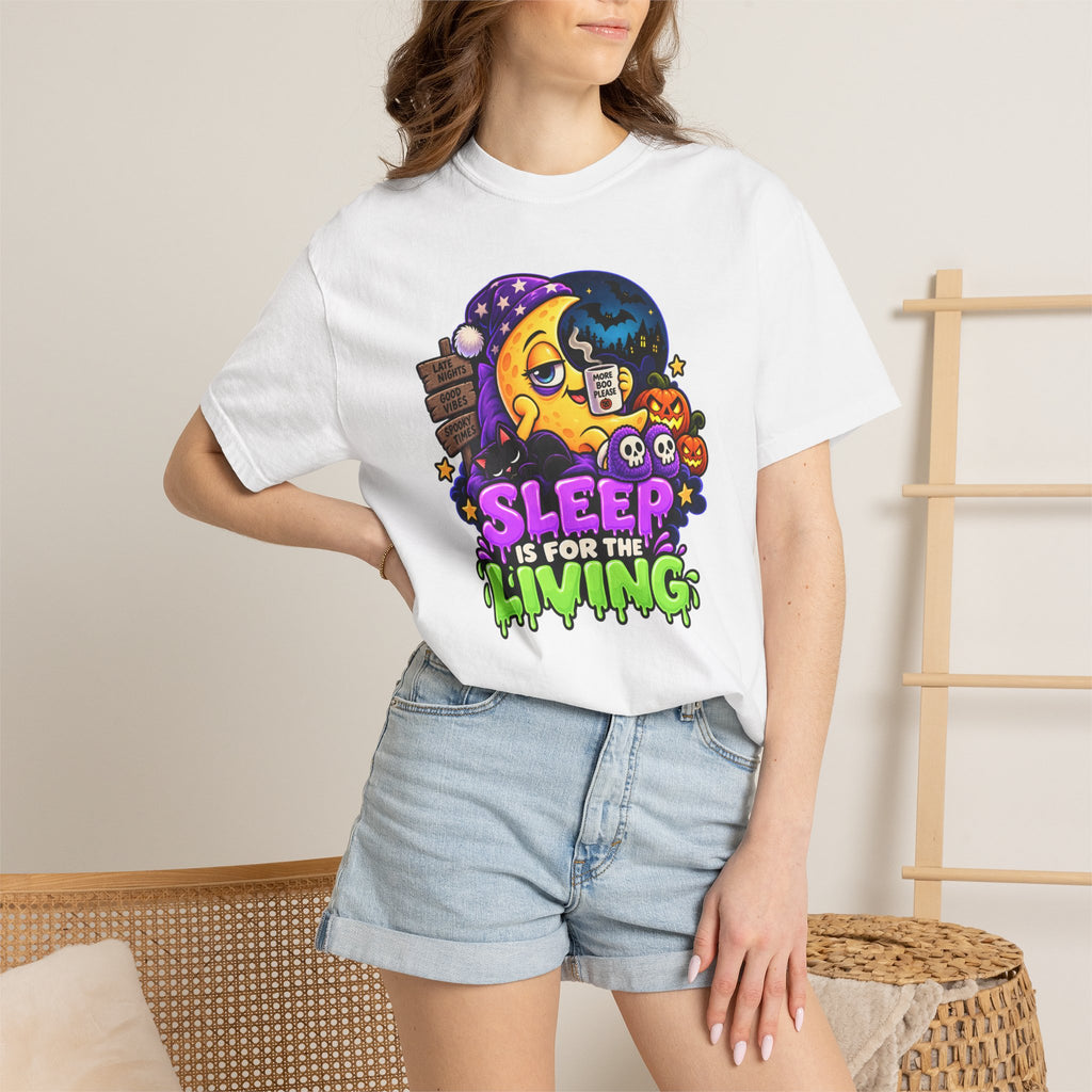 Sleep Is for the Living – Funny Halloween Moon T-Shirt