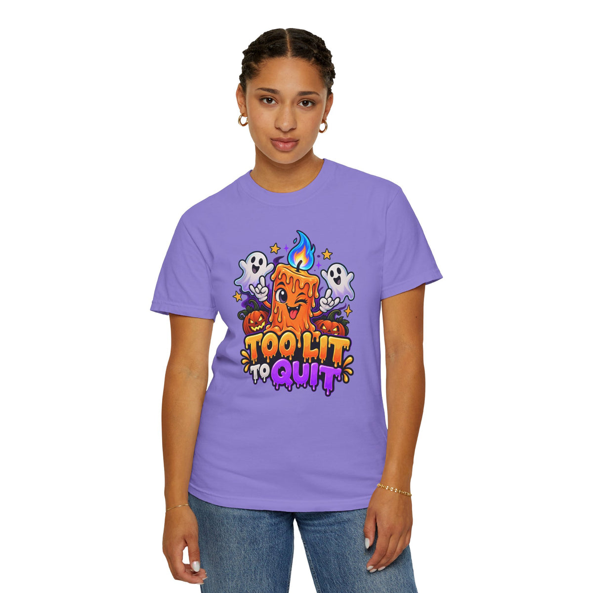 Too Lit to Quit – Funny Halloween Candle T-Shirt