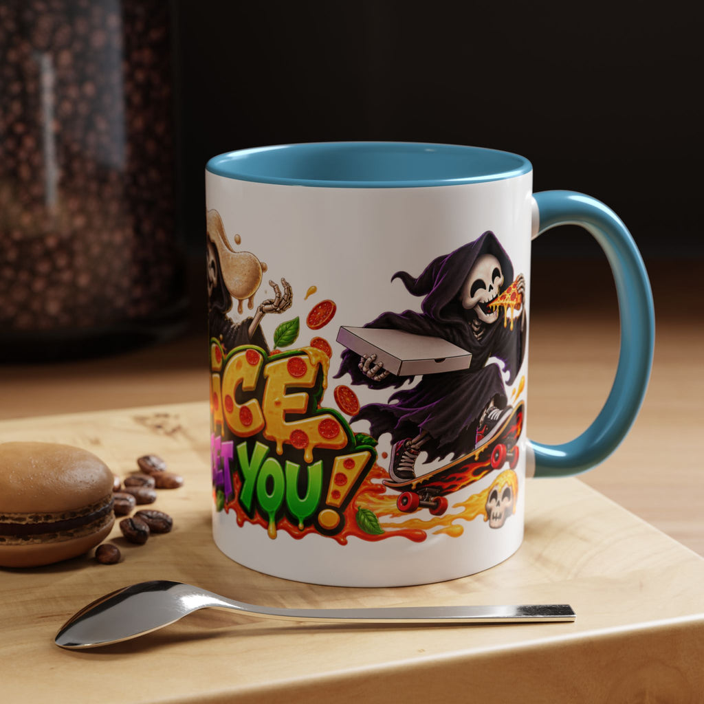 Slice to Meet You Funny Grim Reaper Pizza Halloween White Mug