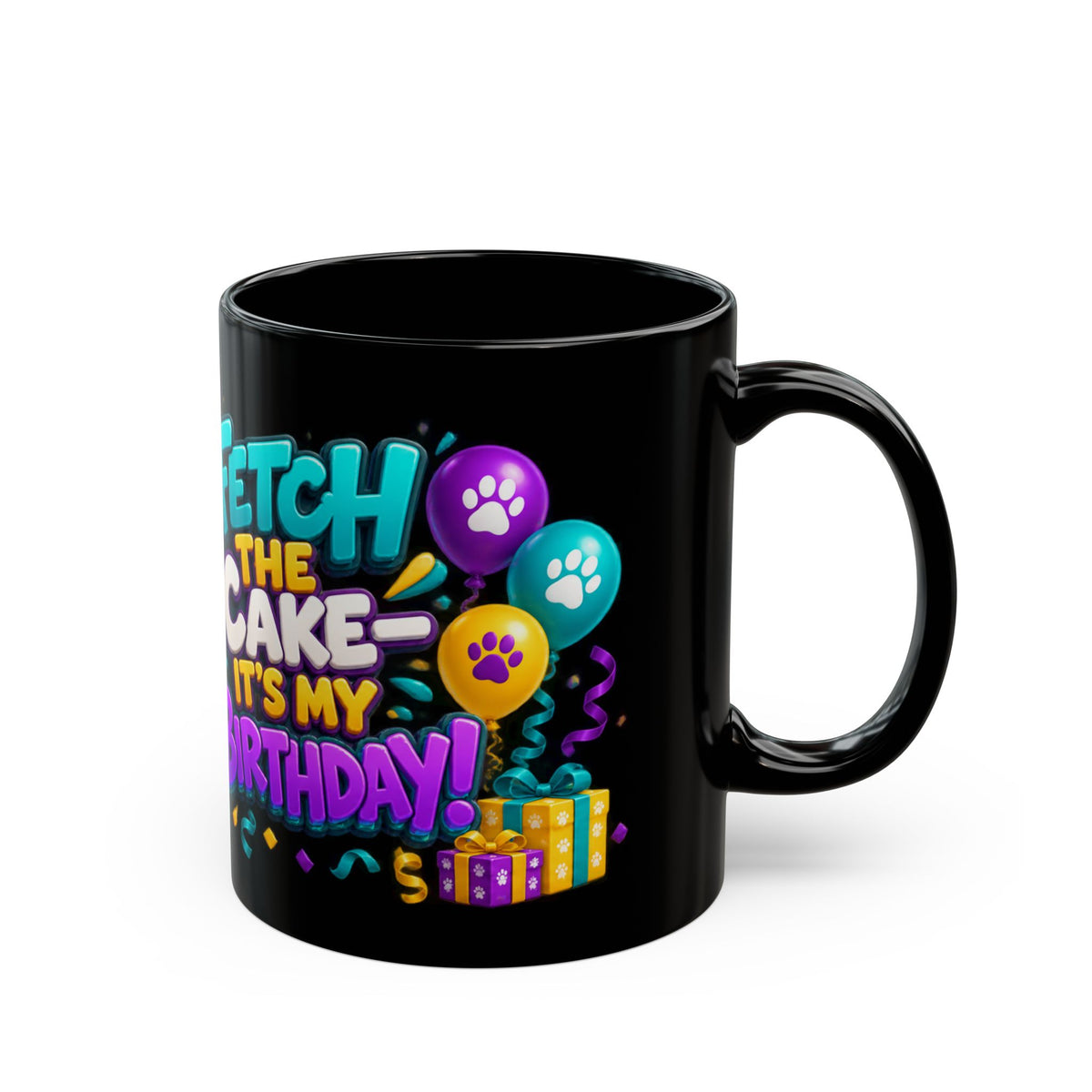 Beagle Birthday Mug – Fetch the Cake Black Ceramic Coffee Cup