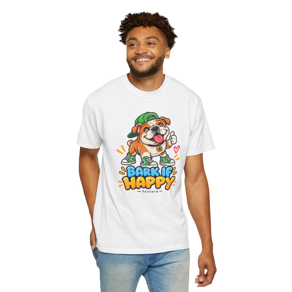 Bark If Happy – Cute Bulldog Graphic T-Shirt