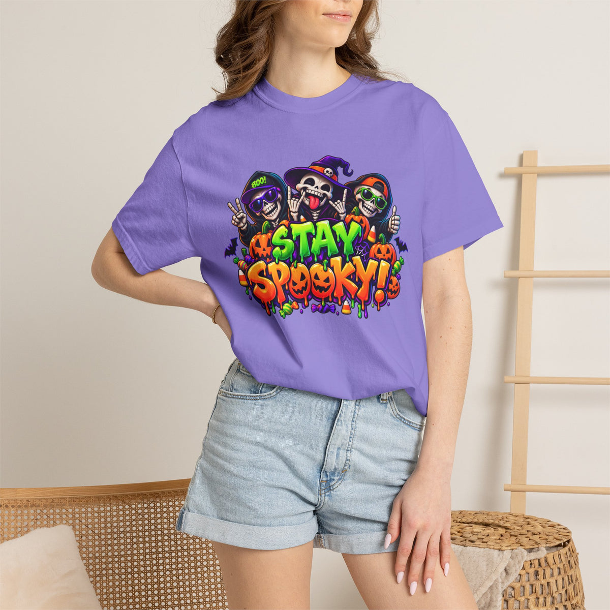 Stay Spooky Halloween T-Shirt – Funny Skeleton Crew Colorful Graphic Tee