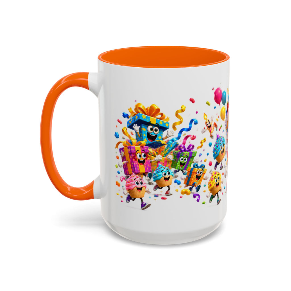 Birthday Party Coffee Mug – Colorful Happy Birthday Cake & Balloon Design (11/15oz Accent Mug)