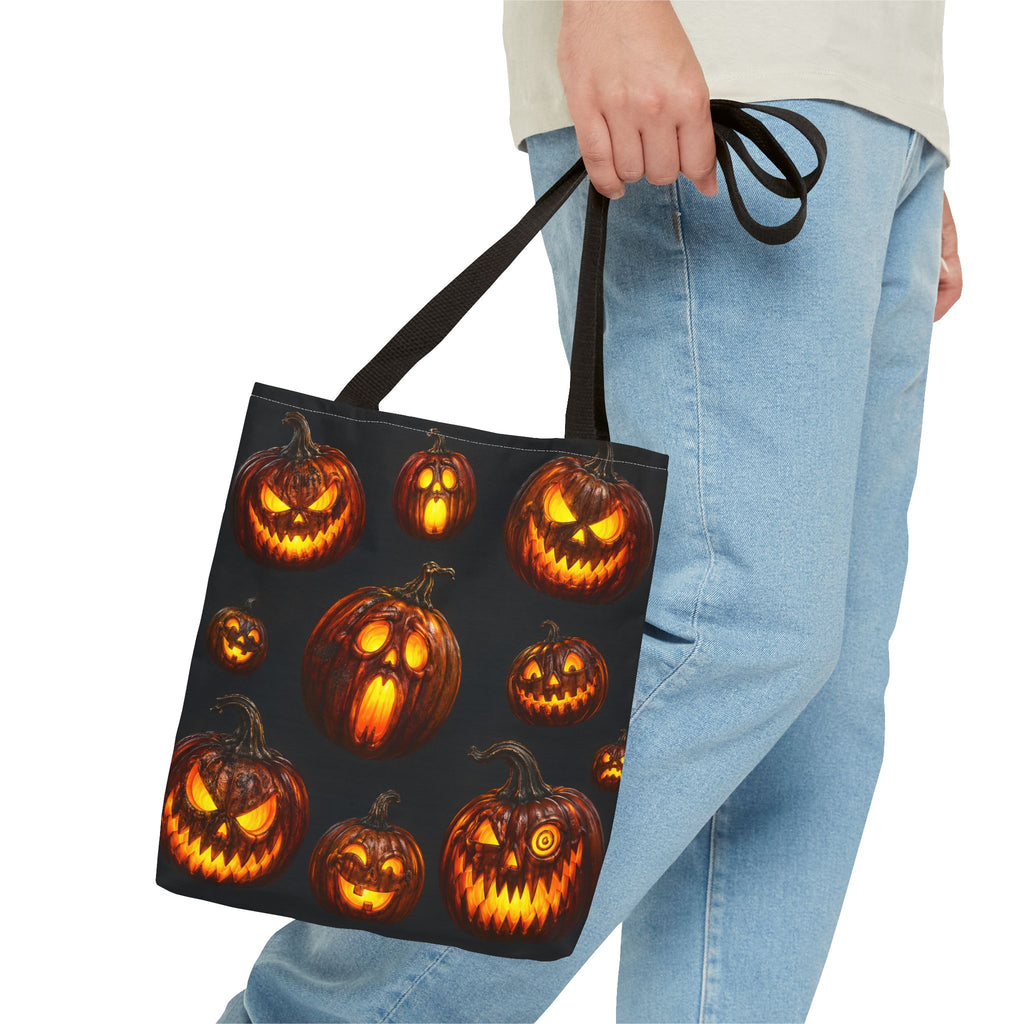 Halloween Jack-o'-Lantern Tote Bag — Spooky Pumpkin All-Over Print Trick-or-Treat Tote