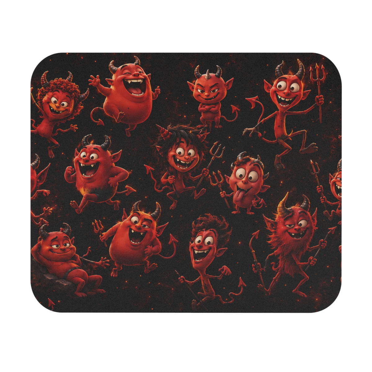 Cute Red Devils Mouse Pad — Funny Halloween Pattern (9" x 8")